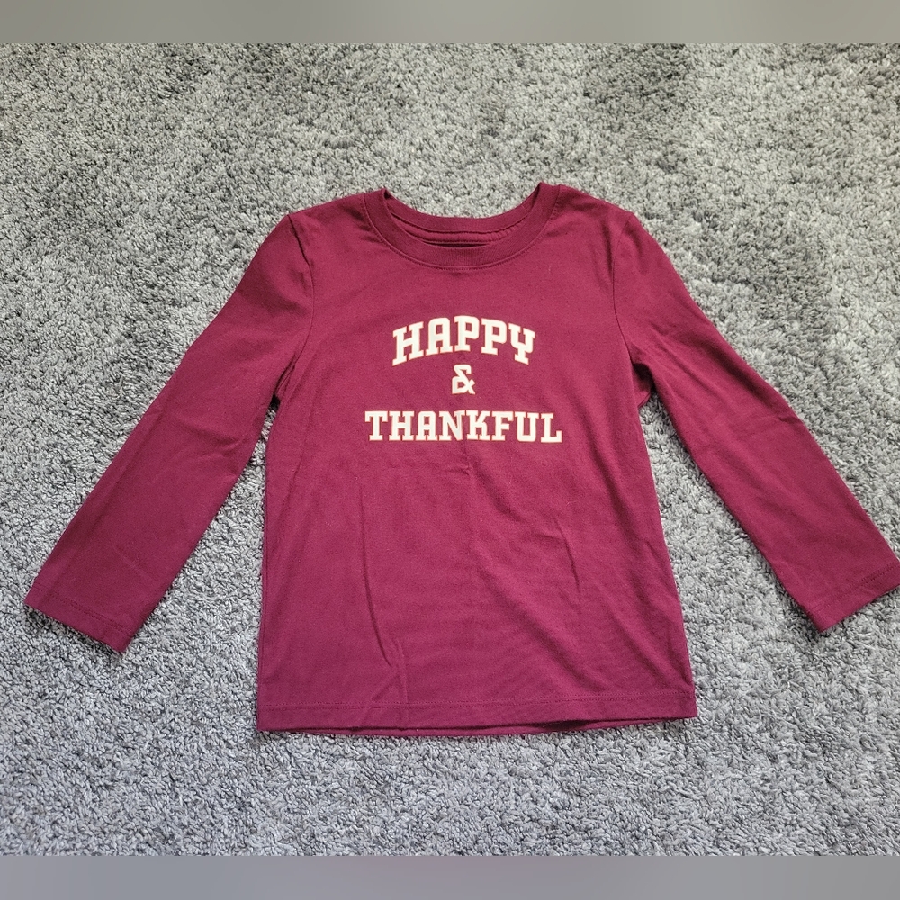 Cat & Jack Burgandy 'Happy & Thankful' Long Sleeve Tee Size 4T Gender Neutral